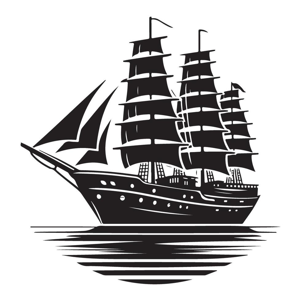 Sailing Ship Silhouette Illustration for Maritime Nautical Themes vector