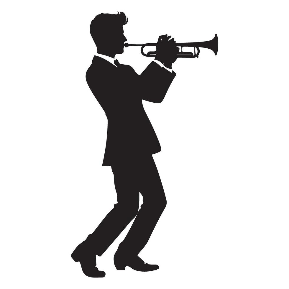 Silhouette of Jazz Musician Trumpet Player in Black and White Style vector