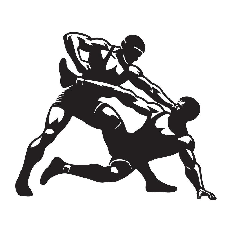 Silhouette Wrestling Match Illustration Combat Sports Art vector
