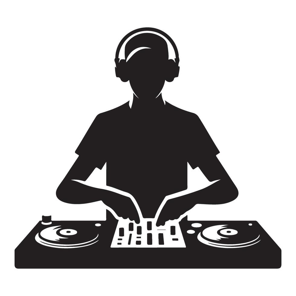 Silhouette of a DJ Mixing Music at a Turntable Station vector