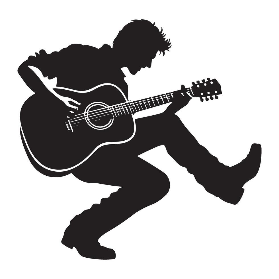 Passionate Guitarist Silhouette Illustration for Music Enthusiasts Projects vector