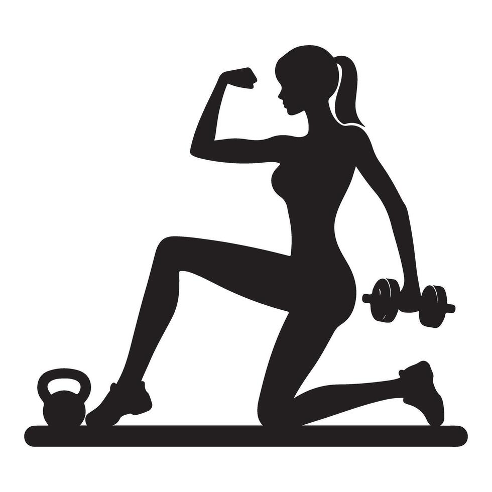 Silhouette of Woman Exercising with Dumbbell for Fitness and Health vector