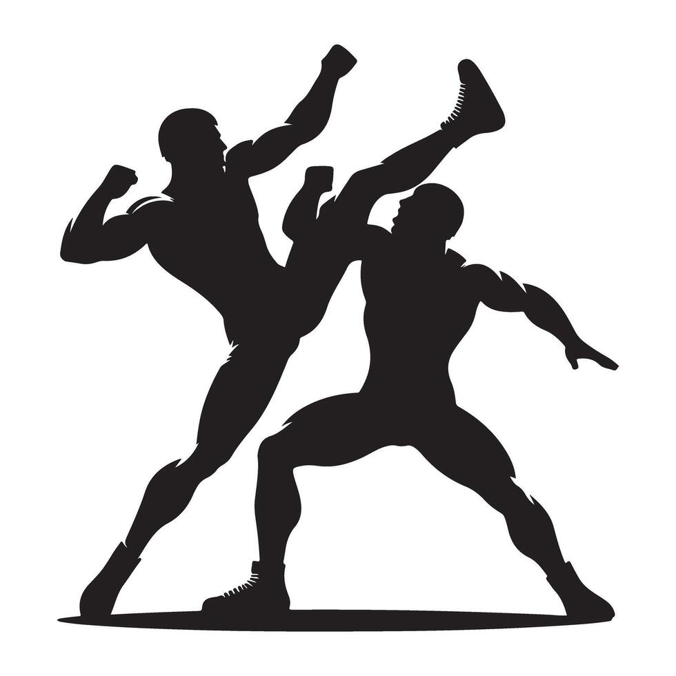 Intense Martial Arts Silhouette Graphic for Combat Sports vector