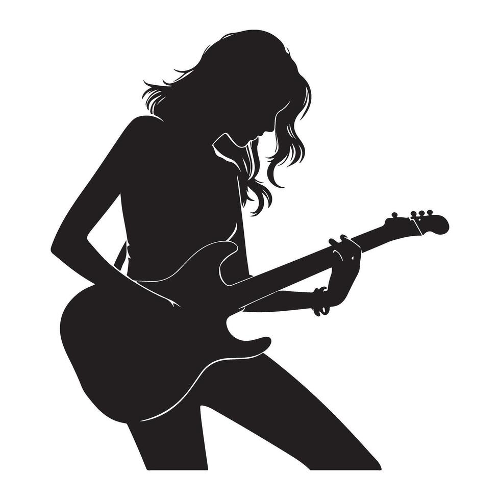 Passionate Guitarist Silhouette Illustration Unleashing Musical Power and Energy vector
