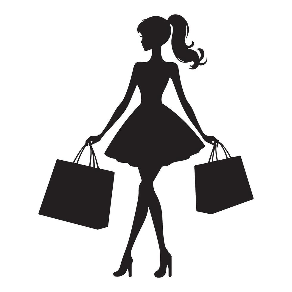 Elegant Shopping Woman Silhouette Design Perfect for Online Stores vector