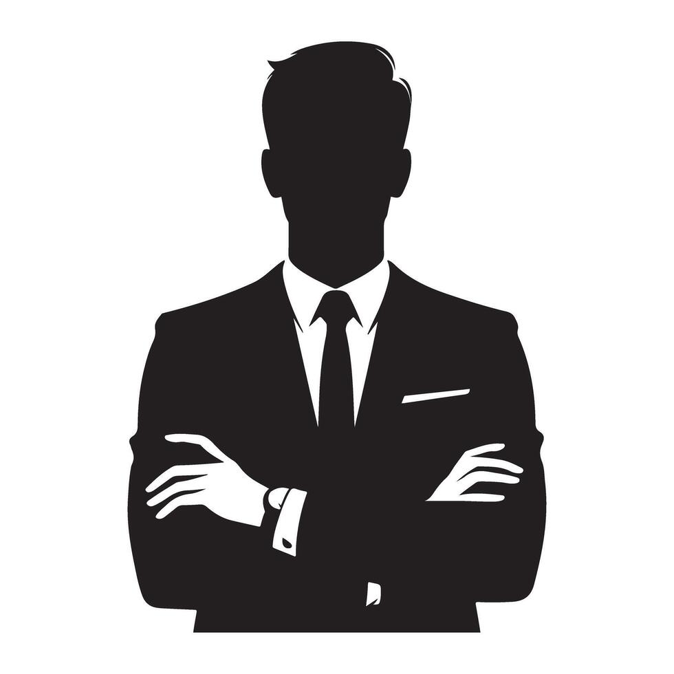 Professional Businessman Silhouette Graphic with Arms Crossed Posing vector