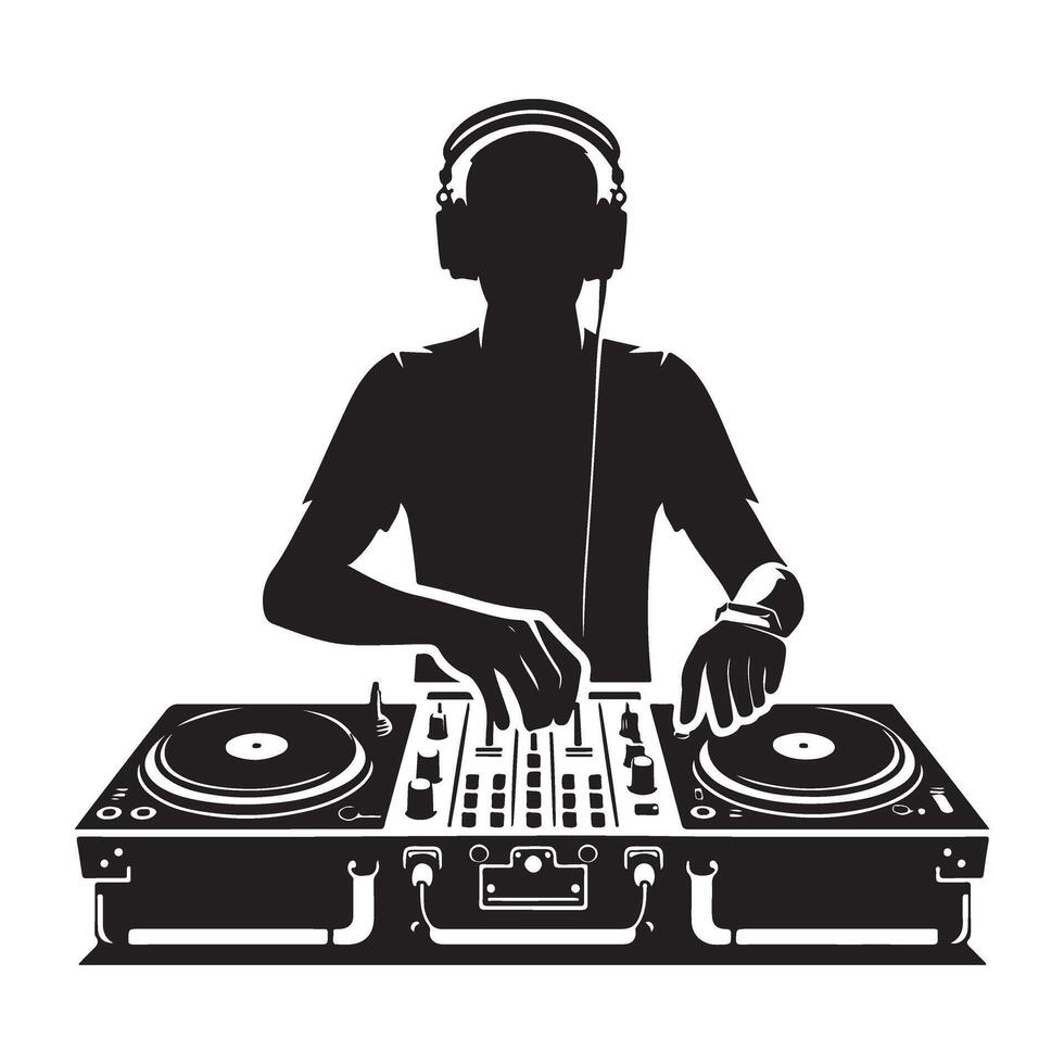 Silhouette of DJ at Turntable Creating Music and Entertainment Experience vector