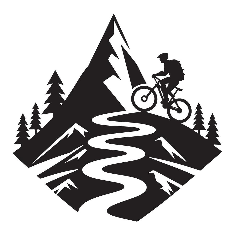 Mountain biking silhouette image adventure cycling uphill challenge vector