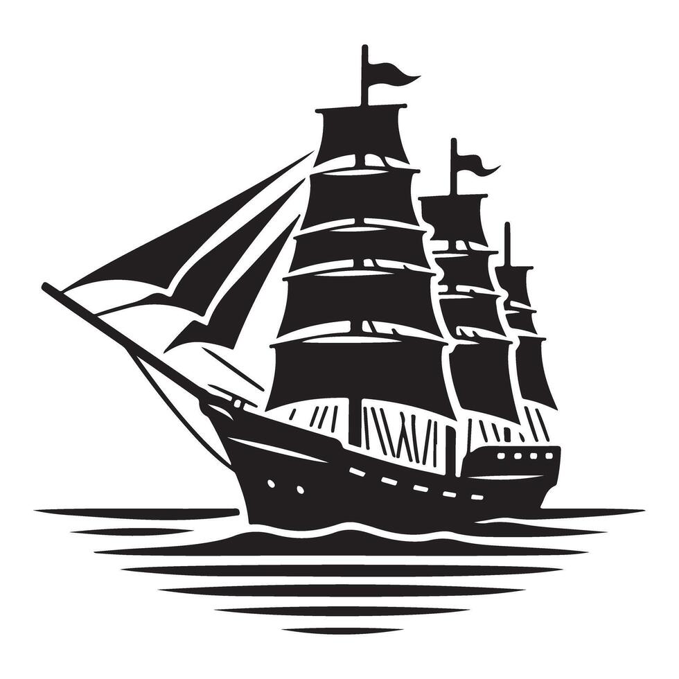 Silhouette Sailing Ship Illustration Three Masted Vessel Majestic Scene vector