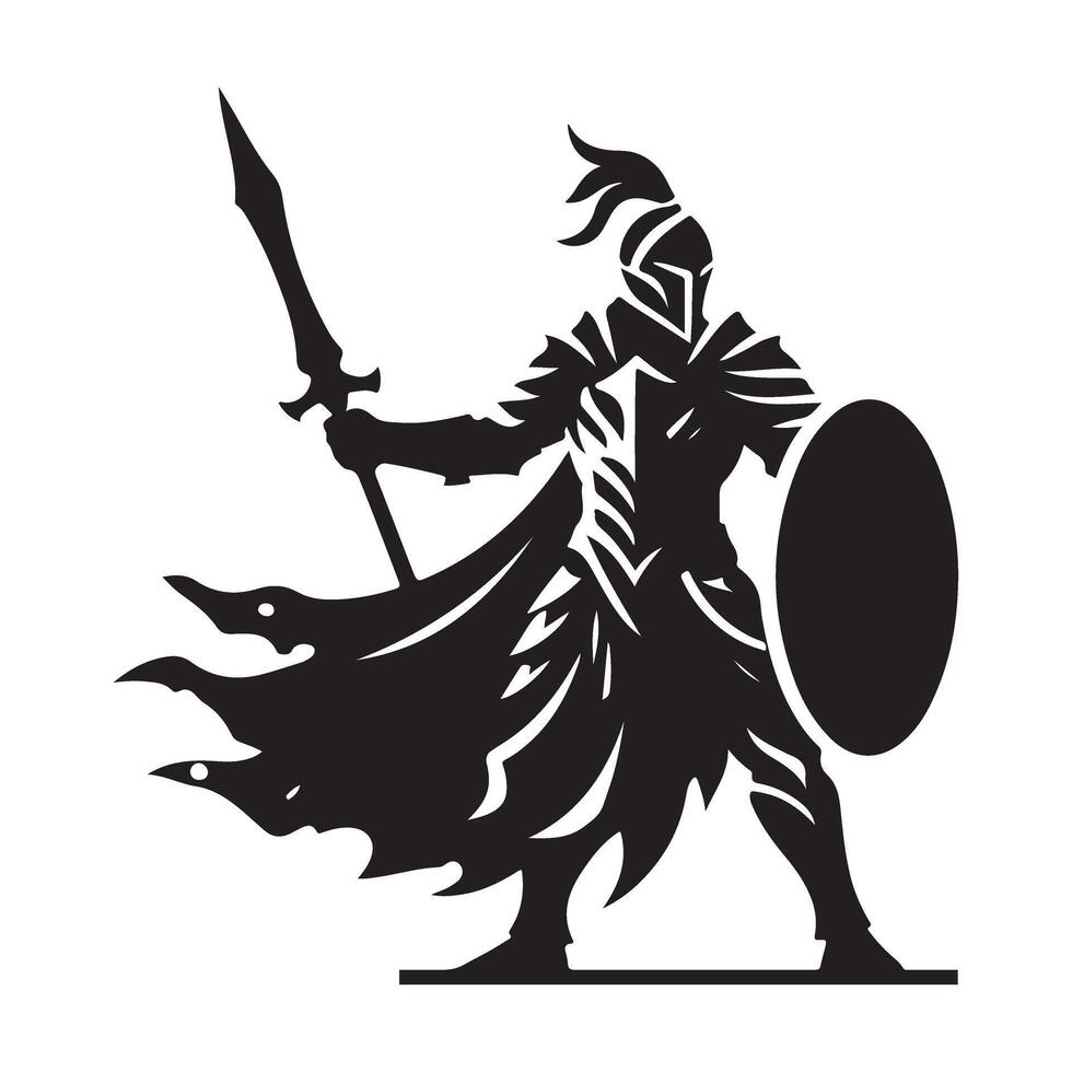 Knight Silhouette Art Featuring A Spear And Shield vector