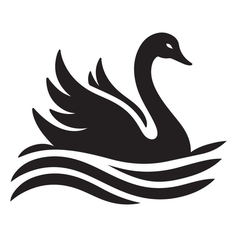 Elegant Swan Black Silhouette Graceful Bird on Water vector