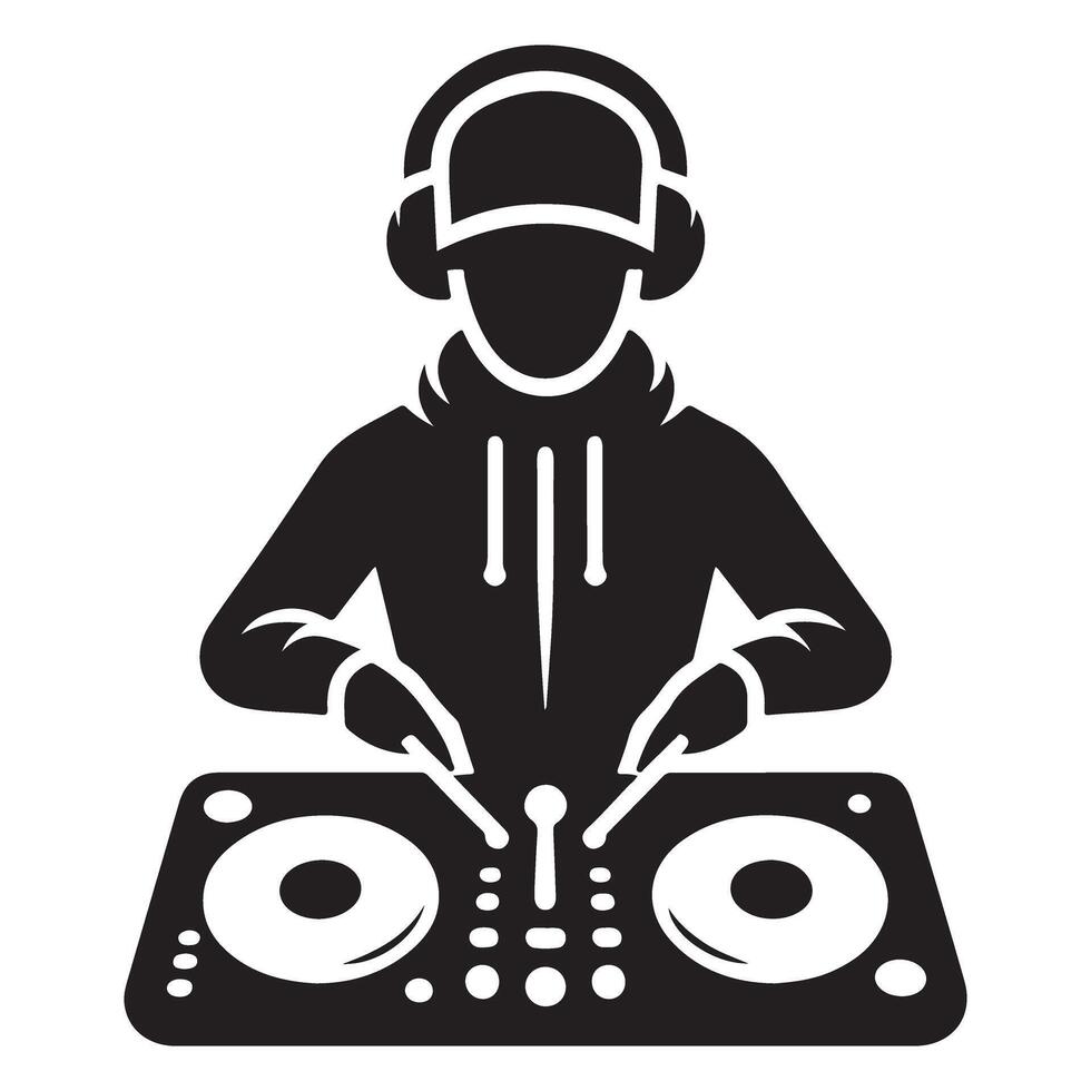 Cool DJ Silhouette with Turntables for Music and Entertainment Projects vector