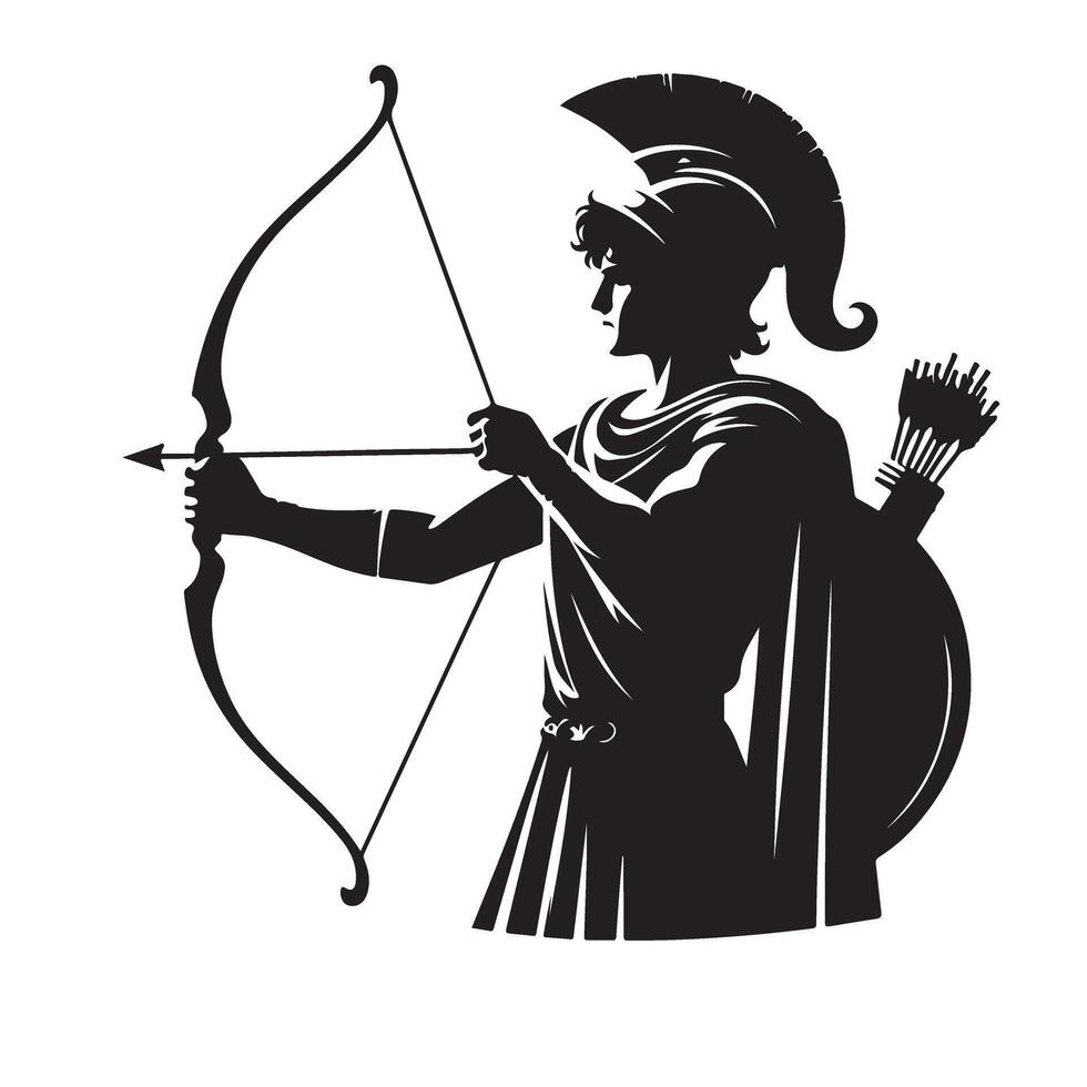 Archer Silhouette with Bow and Arrow Black Illustration vector