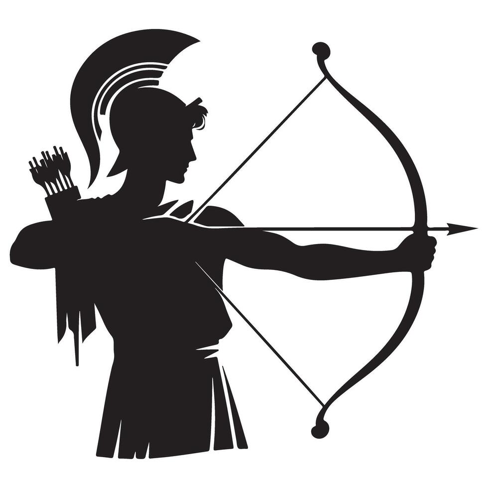 Archer Silhouette Drawing Aiming Bow and Arrow vector