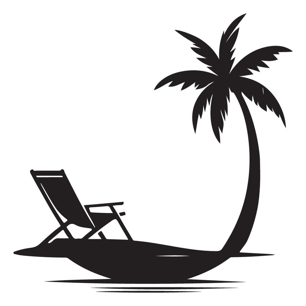 Tropical beach illustration palm tree relaxing travel vacation silhouette vector