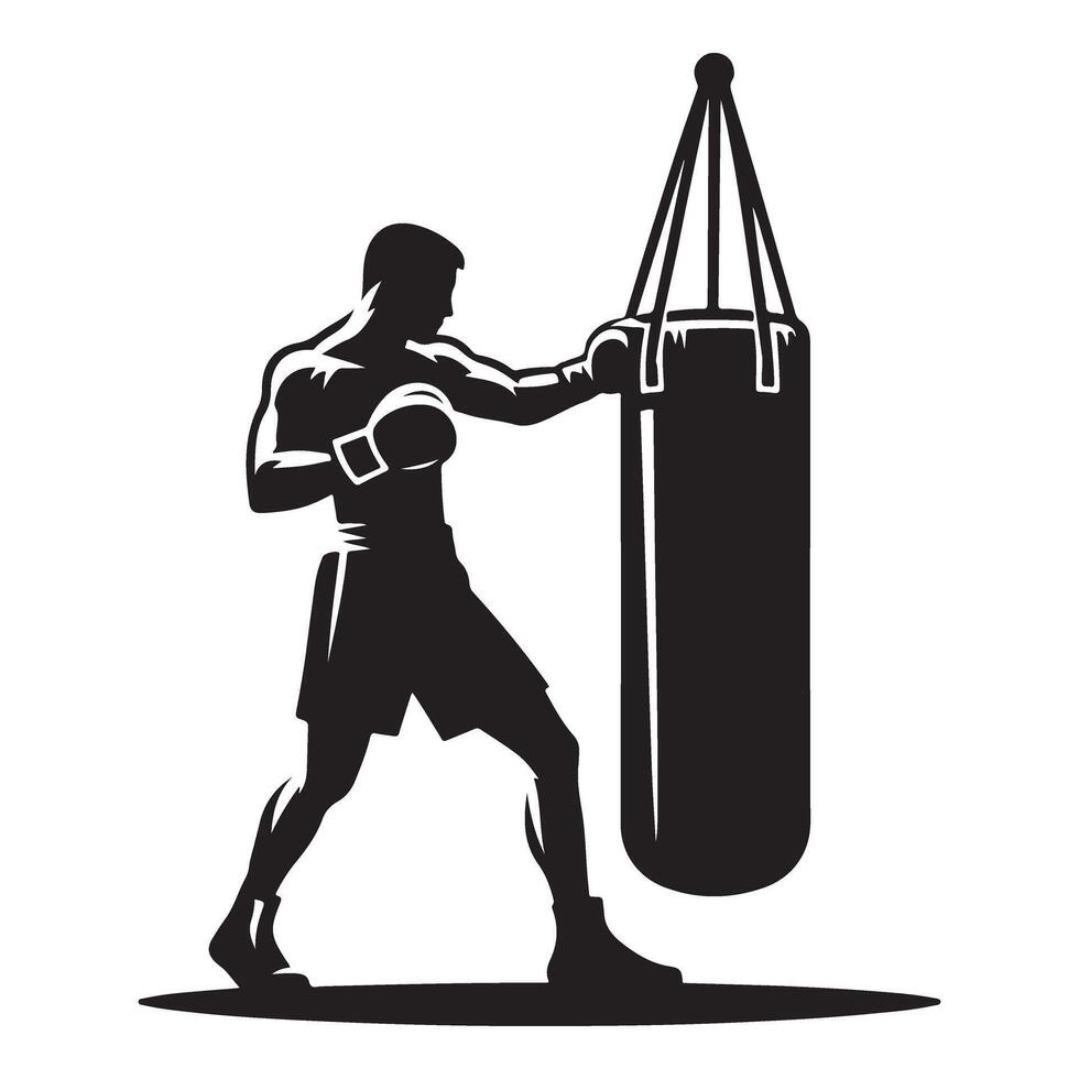 Silhouette Boxer Training Punching Bag Graphic Illustration Design vector