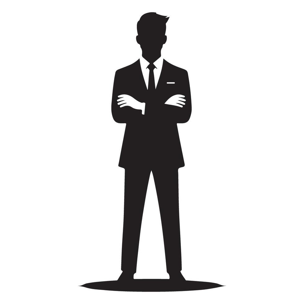 Confident Businessman Silhouette Standing with Arms Crossed Illustration vector