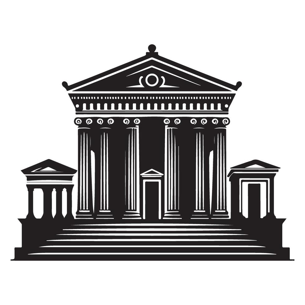 Ancient Greek Temple Silhouette Illustration Historical Architecture Design vector