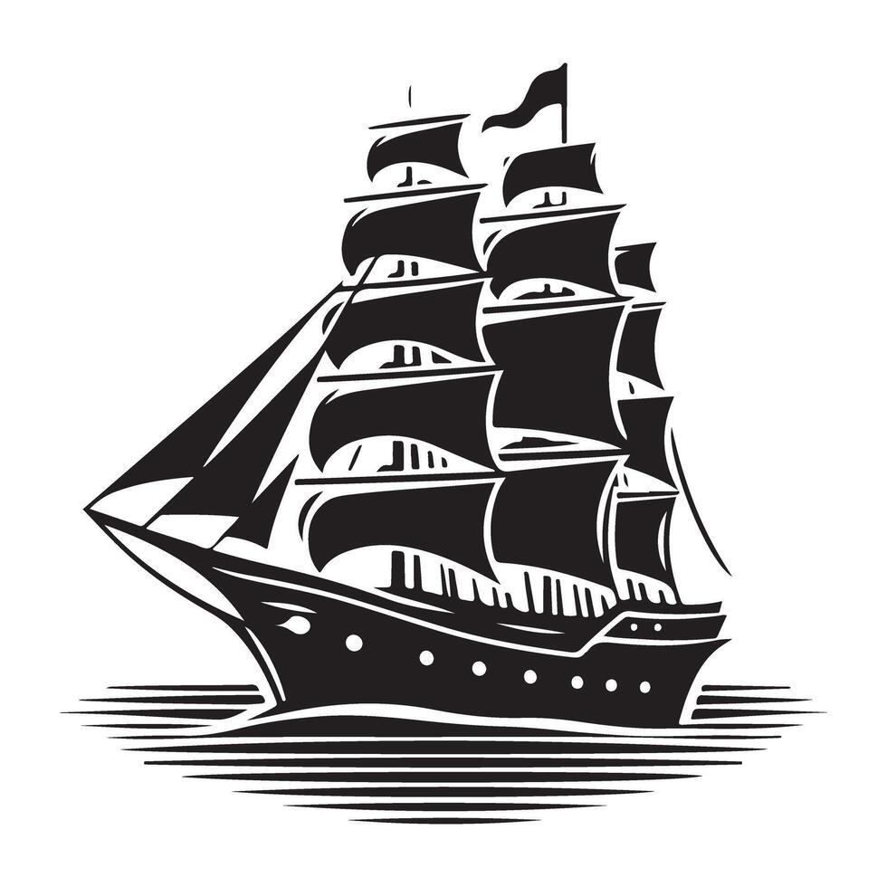 Sailing Ship Silhouette Illustration Vintage Nautical Vessel Design vector