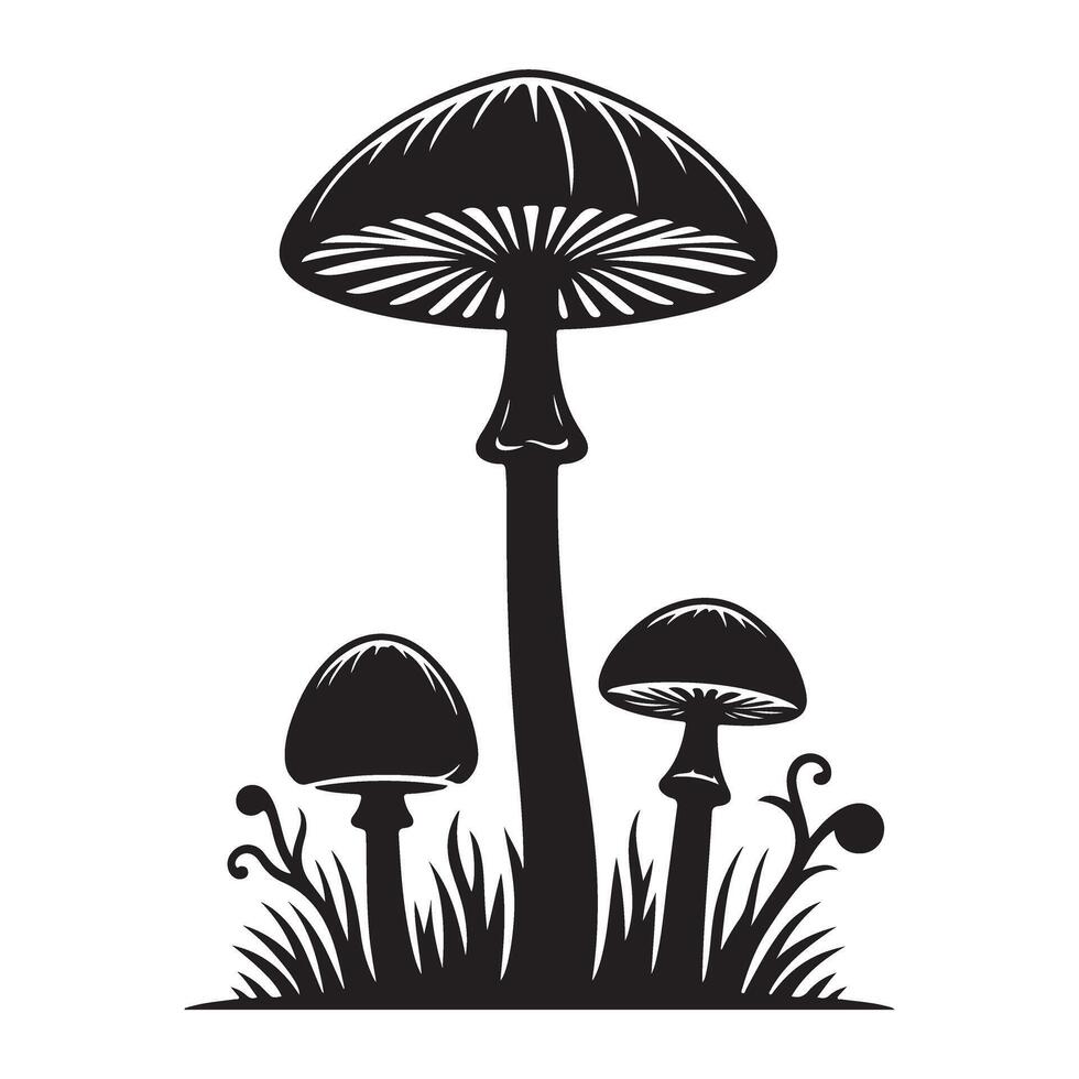 Silhouette mushroom cluster illustration for natural botanical designs vector