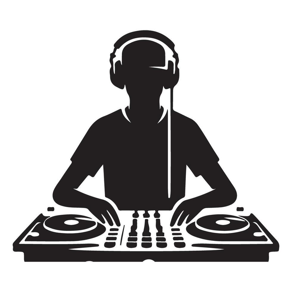 Silhouette of DJ Mixing Music Illustration for Events vector