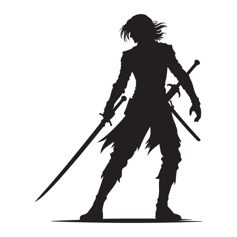 Silhouette of Warrior with Swords for Fantasy Action Adventure vector