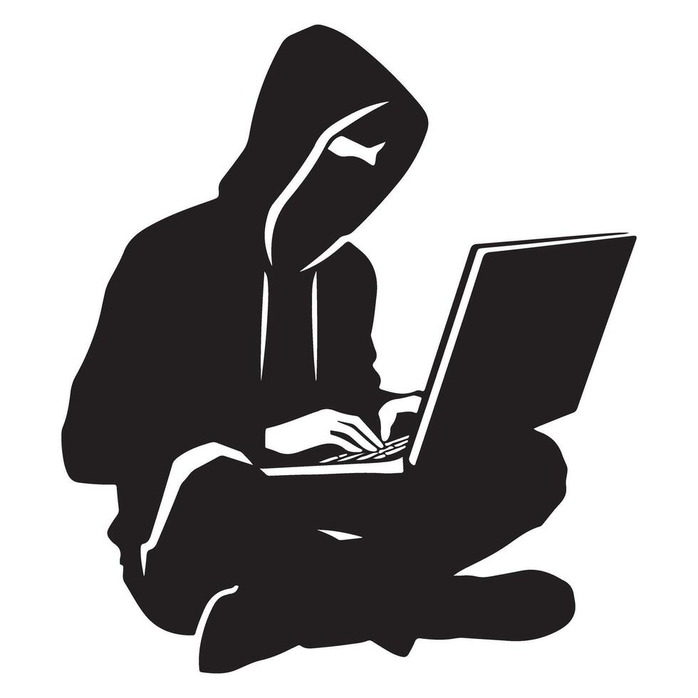 Hacker Silhouette Illustration Cyber Security Digital Crime Concept vector