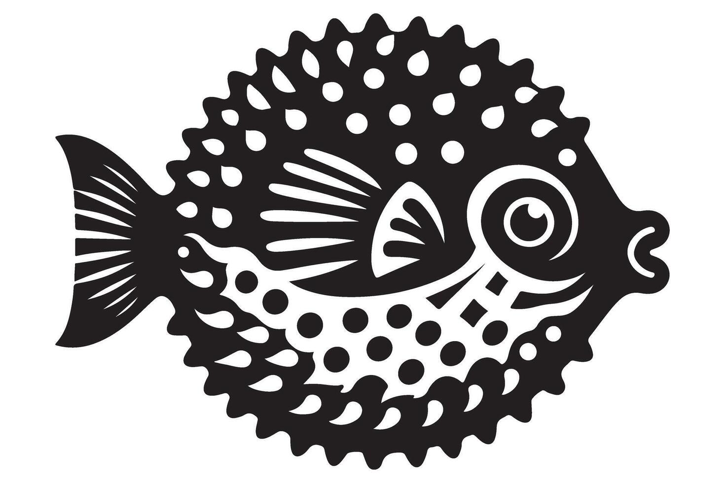 Detailed Black Puffer Fish Art Undersea World Illustration vector