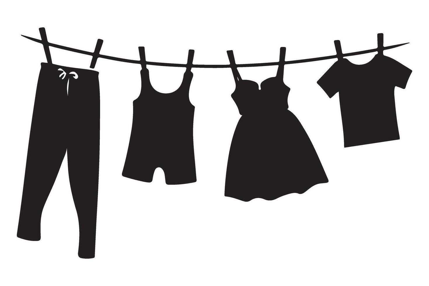 Silhouette of Clothes Hanging on Washing Line Illustration vector