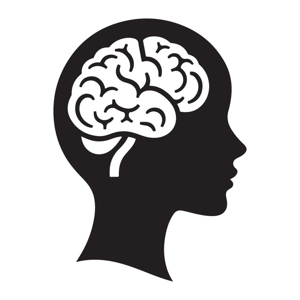 Silhouette of Human Brain Inside Head for Medical Education Illustration vector