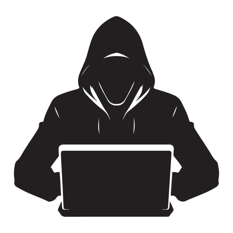 Silhouette Hacker with Laptop Illustration for Cyber Security Design vector