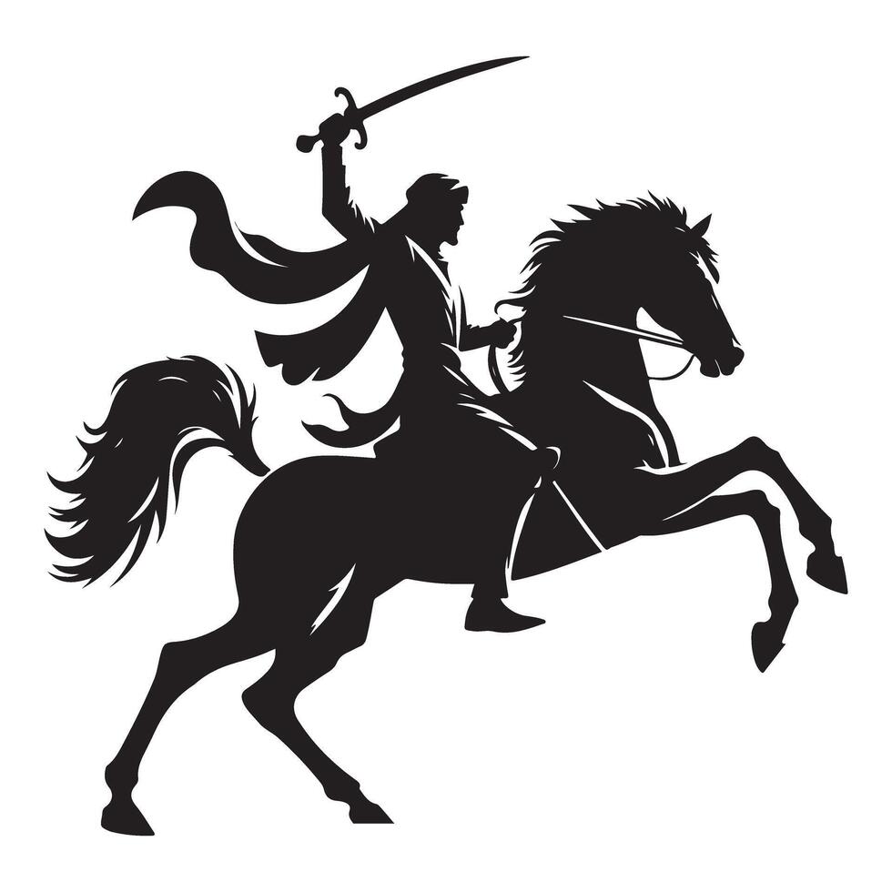 Silhouette of arab knight illustration riding a horse vector