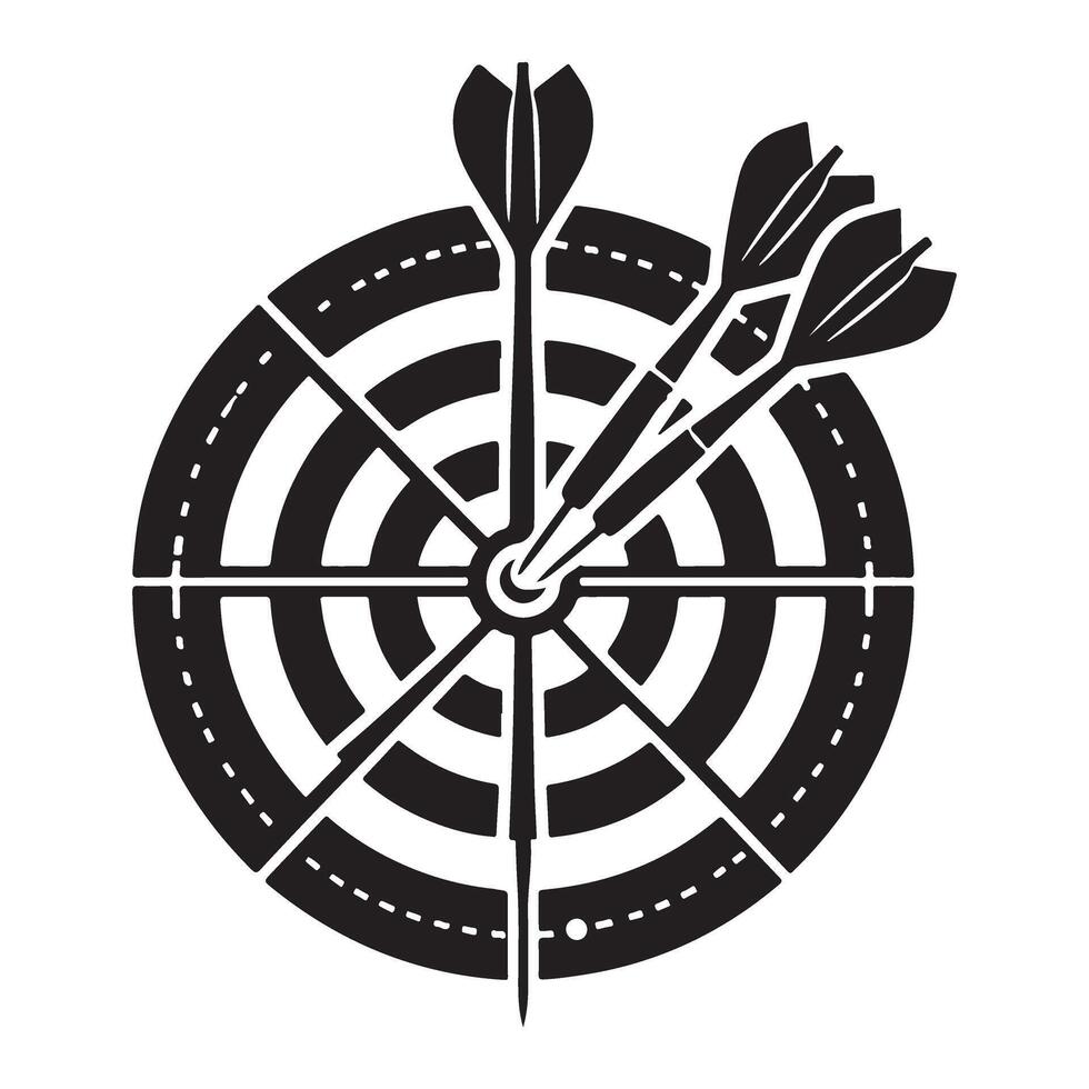 Silhouette Darts hitting bullseye illustration image for target achievement vector