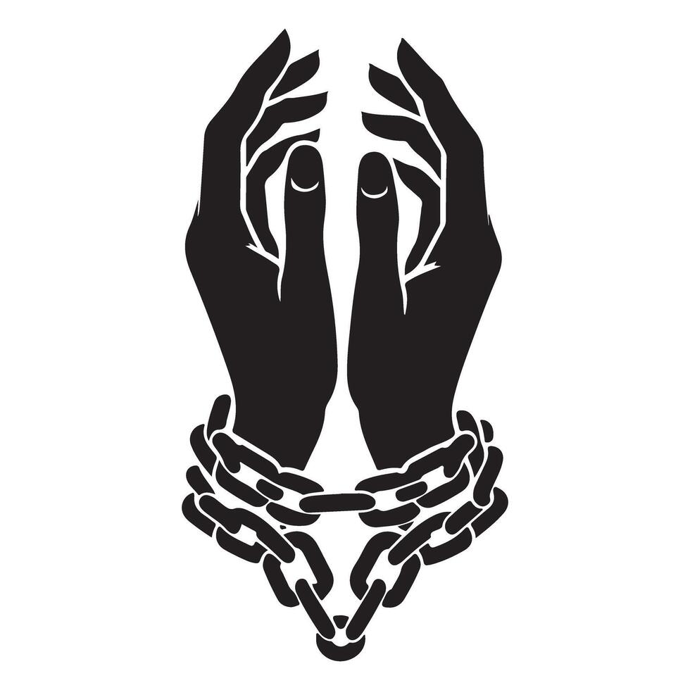 Hands reaching out to break free from chains of slavery vector
