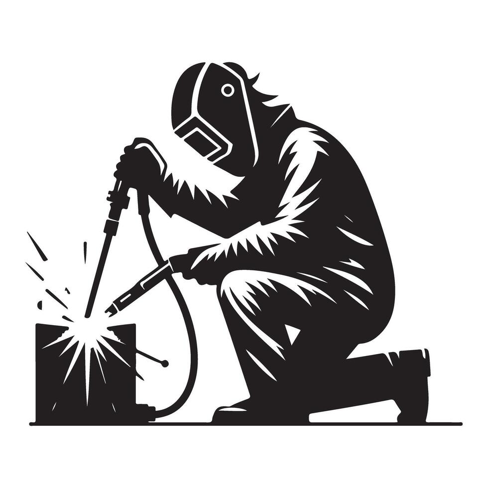 Black and White Silhouette Welder at Work Illustration Graphic vector