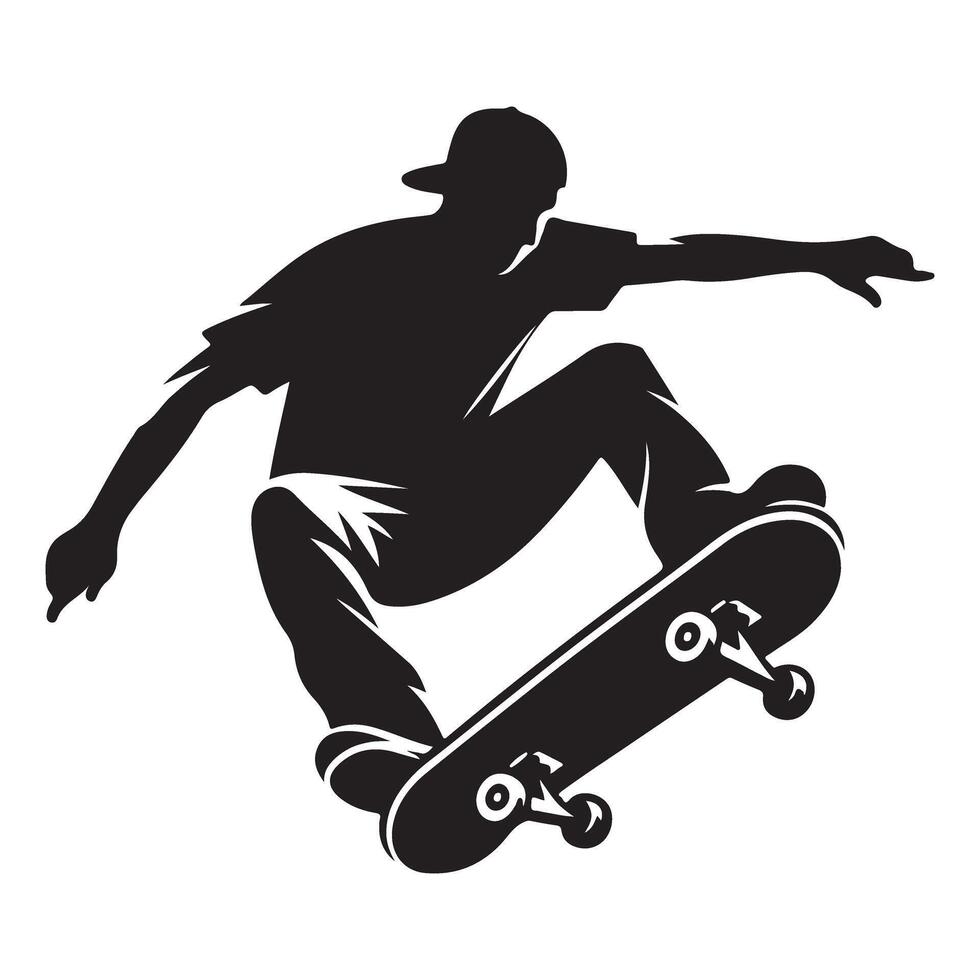 Dynamic Skateboarder Silhouette in Action Sports Illustration vector