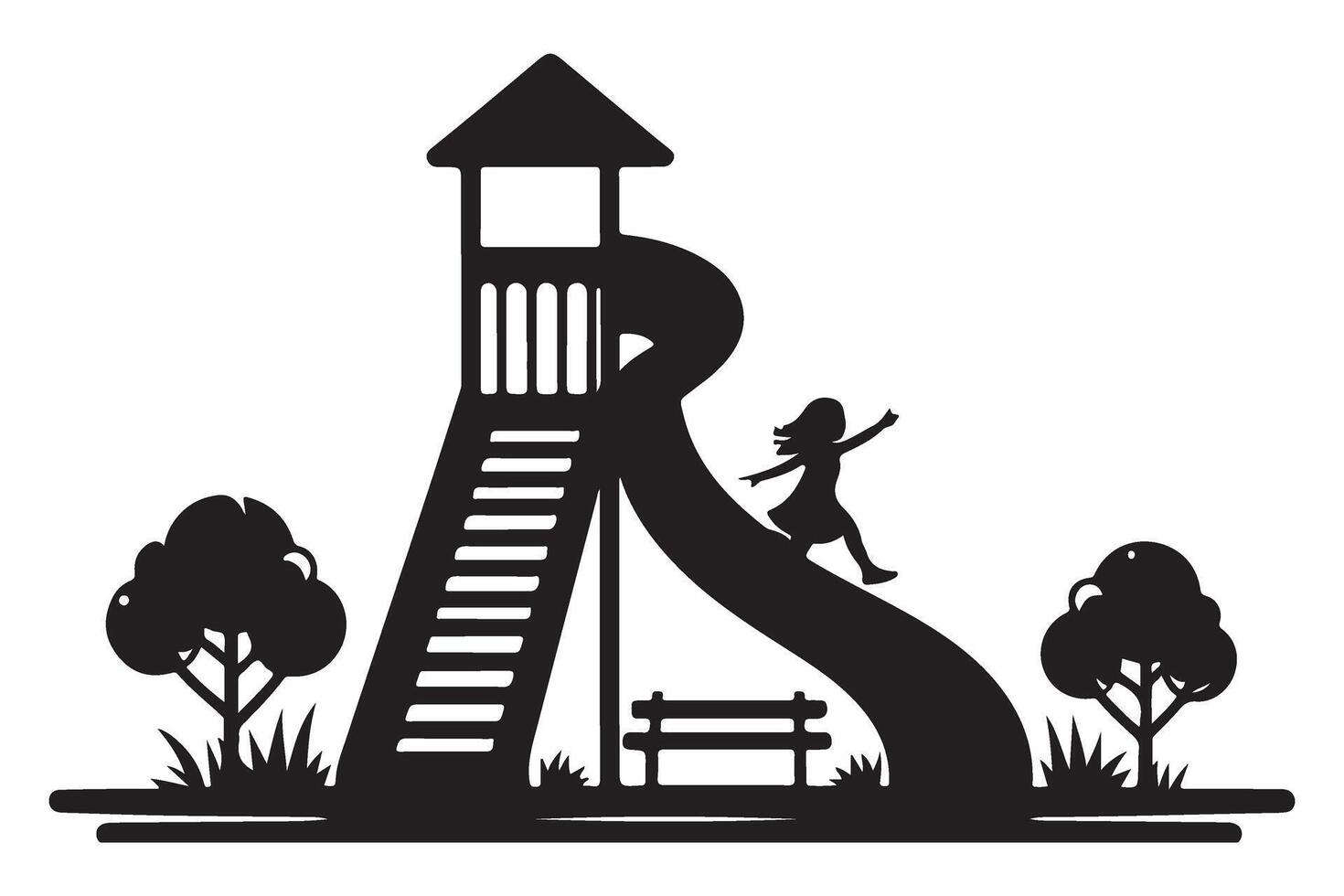 Playful Kid on Slide Silhouette Representing Childhood Joy and Fun vector