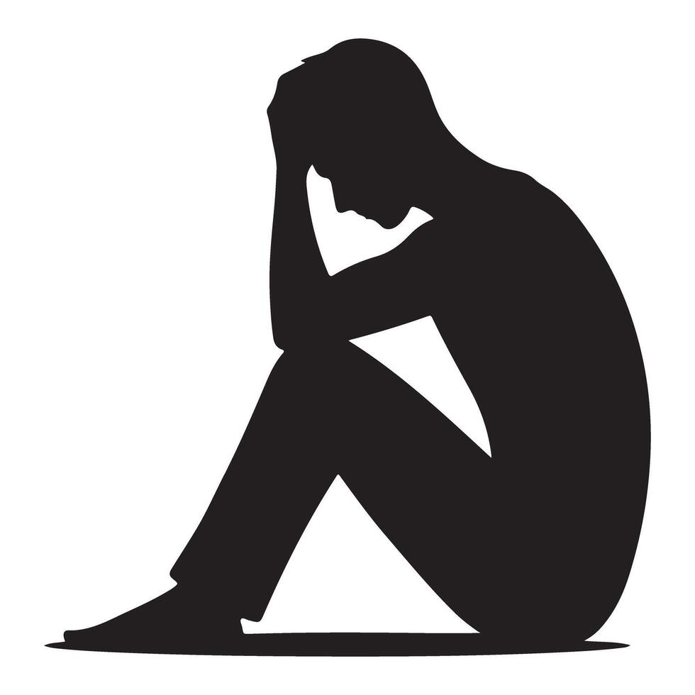Depressed Silhouette Man Sitting Head in Hands Sadness Isolation vector