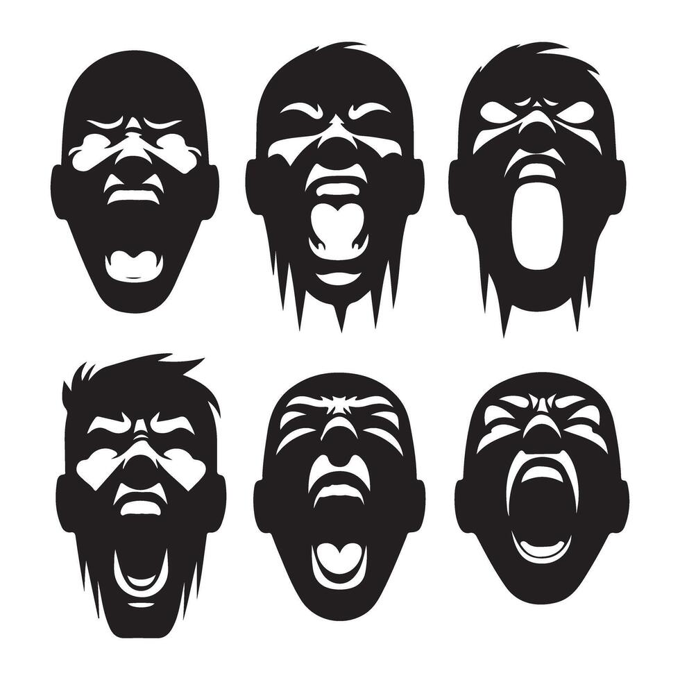 Screaming Faces Illustration Silhouette Angry Expressions Emotional Art vector