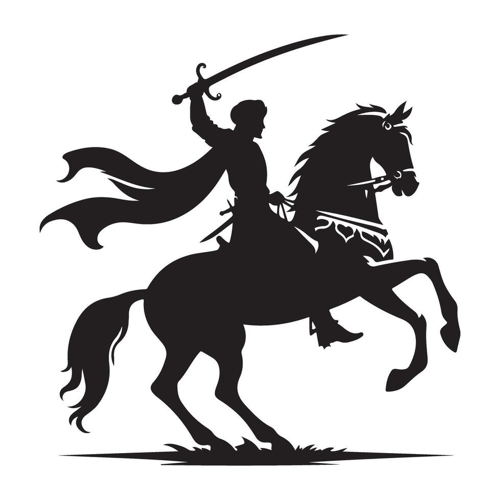 Silhouette Horse Rider Warrior With Sword Equestrian Art vector