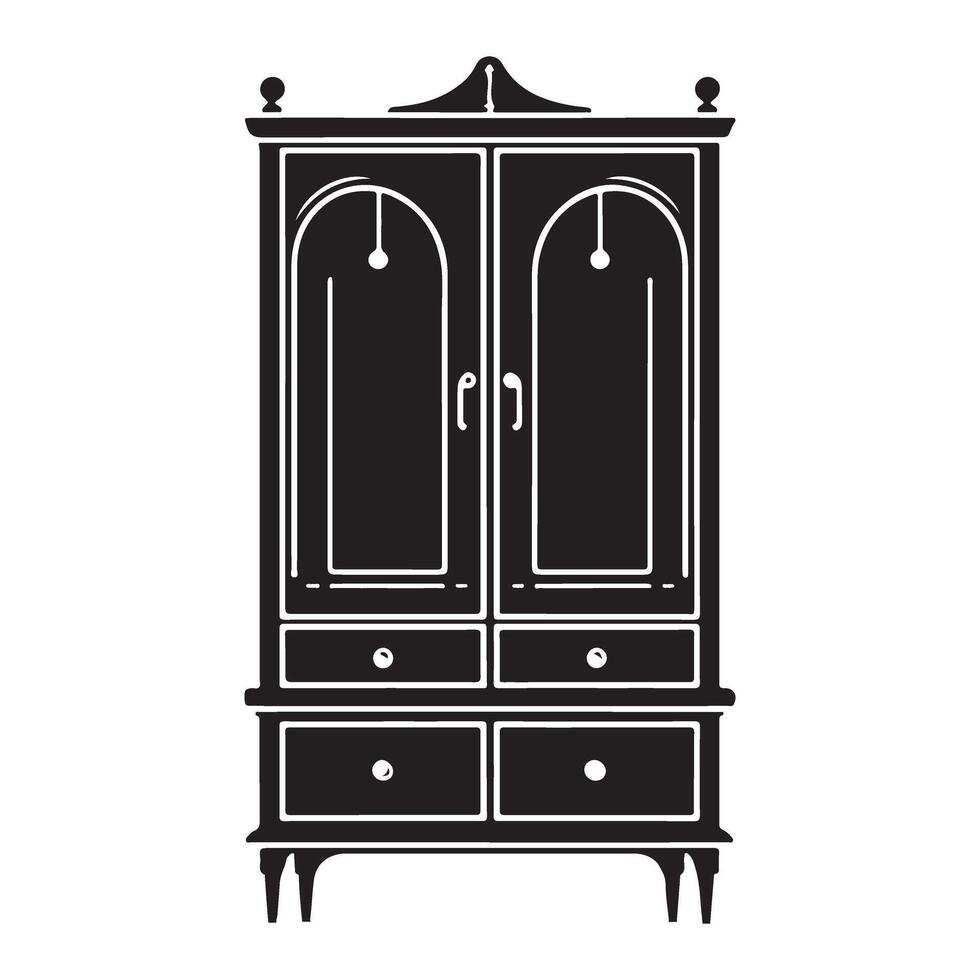 Silhouette of a Classic Armoire Cabinet Wardrobe Illustration for Home Decor vector