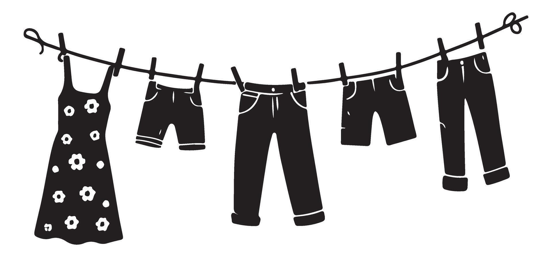 Hanging Clothesline Illustration of Freshly Laundered Apparel Design vector