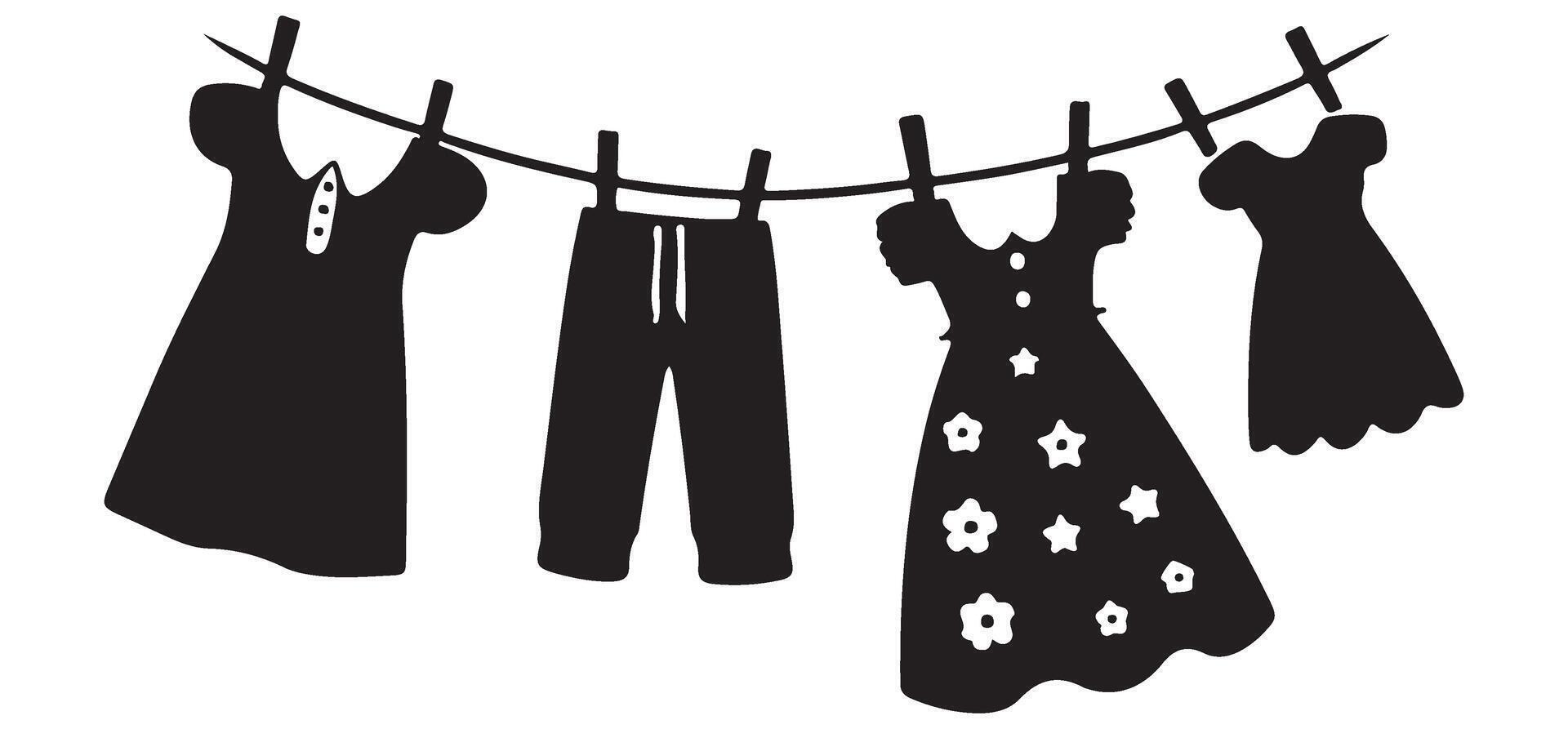 Clothesline Silhouette Illustration of Hanging Apparel for Laundry vector