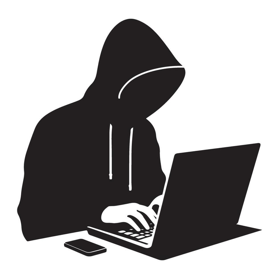 Anonymous Hacker Silhouette With Laptop Computer Illustration vector
