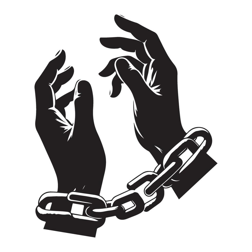 Silhouette of Hands with Chains Design Depicting Freedom or Bondage vector