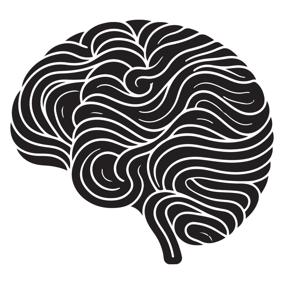 Stylized Brain Illustration Graphic with Intricate Line Pattern vector