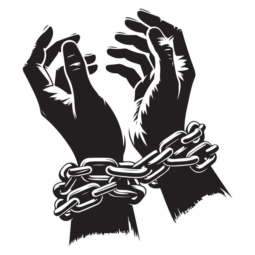 Chained Hands Silhouette Illustration for Freedom and Captivity Concepts vector