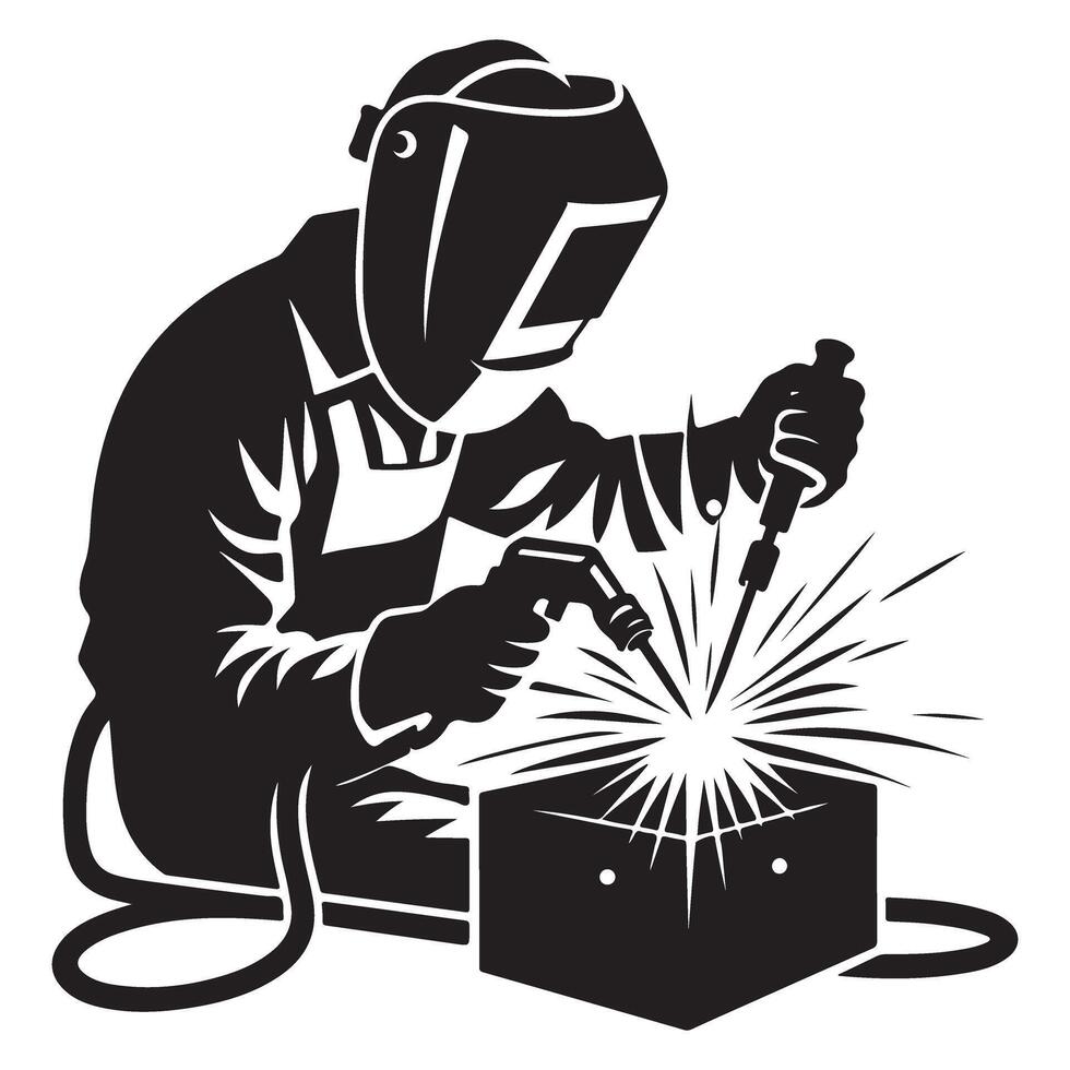 Skilled Welder Silhouette Hard Work Industrial Metal Working Professional Technician vector