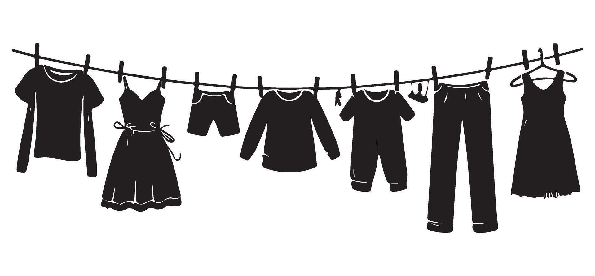 Clothes Hanging on a Clothesline Laundry Day Essential Household Chores vector