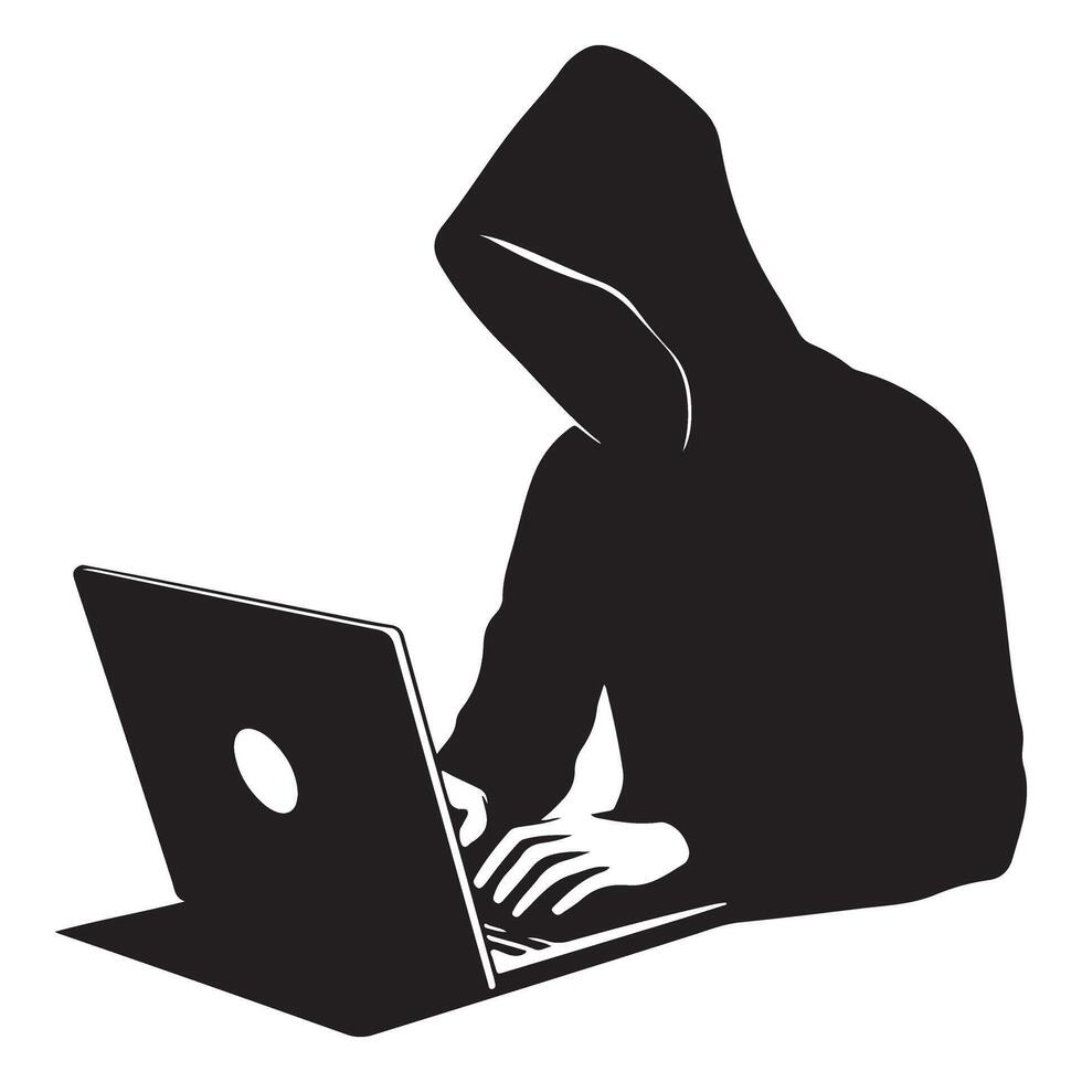 Digital Hacker Silhouette Illustrating Online Security Vulnerability Concept vector